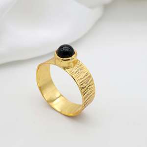 Gothic Black Onyx Brass Ring 18k Gold Plated Minimalist Textured Band Wholesale Ring For women - Product Image 4