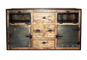 Buffet industriel en bois de manguier Buffet Cabinet pour la maison Bar Salon Salle à manger Ferme Cuisine Oeuvre Tiroir Maison - Product Image 2