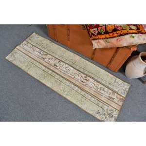 Alfombra Pequeña Vintage de 1.7x4.6 pies, Alfombra Turca de Lana con Diseño Floral Verde - Product Image 3