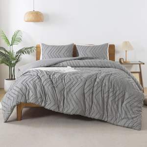 Comforter Medium <b>Grey</b> 3 Pieces Microfiber Lightweight Comforter Set, <b>Bedding</b> Comforter Sets for Queen King Size Bed Set - Product Image 2