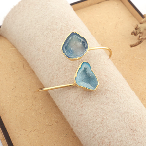 เครื่องประดับแฟชั่นสุดหรูกำไลข้อมือคริสตัลธรรมชาติสีฟ้าคู่สีฟ้ากำไลข้อมือปรับได้สร้อยข้อมือชุบทอง18K - Product Image 3