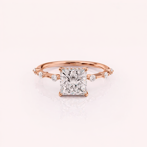 Bague de fiançailles en diamant de laboratoire taille princesse certifiée IGI, or blanc/rose et or jaune 14 carats, avec pierres latérales en diamant, bague de mariée - Product Image 1