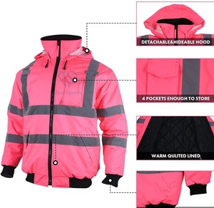 Blouson de sécurité d'hiver réfléchissant haute visibilité vêtements de travail personnalisé Blouson aviateur à capuche pour femmes Veste de sécurité matelassée haute visibilité - Product Image 2