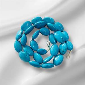 Collar de cuentas de piedra de forma ovalada lisa de 78,88 gramos azul turquesa listo para enviar - Product Image 4