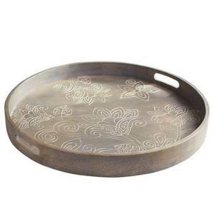 Support rectangulaire en bois de manguier sur pied, plateau de présentation rustique en bois massif, plateau de service en bois massif, support de comptoir de cuisine - Product Image 1