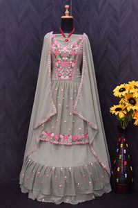 Georgette-ropa de boda de alta calidad para mujer, de último diseñador, con papel de aluminio bordado, a la moda - Product Image 5