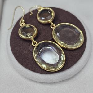 Boucles d'oreilles pendantes faites à la main en argent Sterling 925 plaqué or naturel coupe ovale citron Quartz pierre précieuse Style classique bijoux de mode - Product Image 3