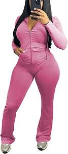 Ropa de Mujer en Oferta 2025, Conjunto Deportivo Informal de Color Sólido, Chaqueta Elástica de Manga Larga y Pantalones Acampanados para Mujer - Product Image 3