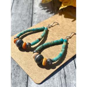 Boucles d'oreilles pendantes en turquoise et argent sterling, artisanales Navajo - Product Image 3