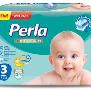 Couches-culottes jetables PERLA pour bébés, avec protection anti-fuites en pulpe de cellulose et SAP japonais, modèle imprimé n°1, taille 3 à 7, fabriquées en Turquie - Product Image 5