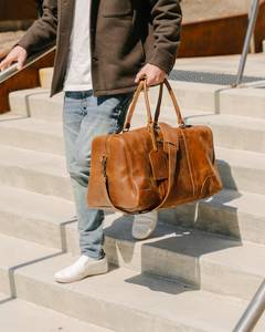 Sac de voyage en cuir véritable tendance personnalisé bagage à main imperméable pour femmes/hommes LTB-0051 polochon avec fermeture à glissière - Product Image 3