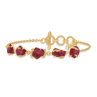 Bracelet plaqué or 18 carats finition haut de gamme, serti de pierres, design chaîne à maillons, fermoir à bascule, pierre de rubis naturel de forme irrégulière, unisexe
