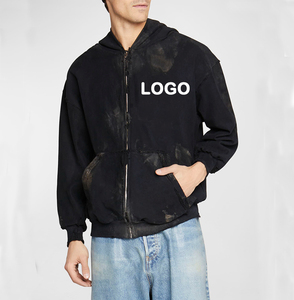 Top Premium qualité matériel prix de gros respirant blanc poids lourd confortable lavage à l'acide soleil fané fermeture éclair sweats à capuche vente - Product Image 4