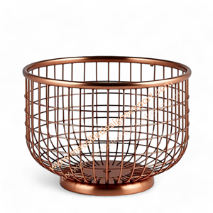 Panier rond en métal de couleur cuivre de 8 pouces avec support de base pour le stockage de mariage et l'organisateur décoratif - Product Image 4