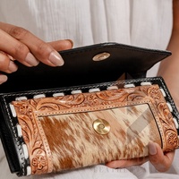 Vente chaude femmes Unique Long portefeuille sac à main nouveau Western élégant marron outillé 100% en cuir véritable pochette portefeuilles fermeture à glissière