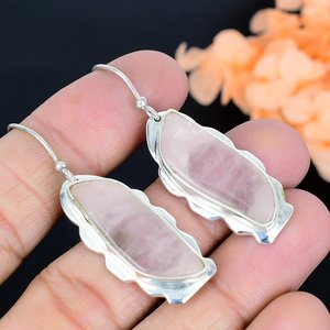 Boucles d'oreilles clous en quartz rose faites à la main, en argent sterling 925 plaqué or, bijoux en pierres précieuses naturelles pour femmes - Cadeau élégant pour anniversaire ou soirée - Product Image 5