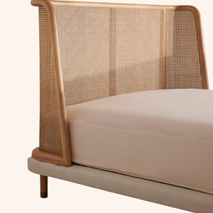 Serena Solid Wood Woven Bed with Soft Bed Design and Woven Rattan <b>Headboard</b> Modern Minimalist Nordic Platform Bed - Product Image 4