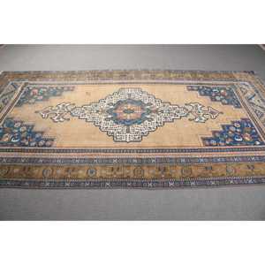 Alfombra Vintage de 5.2x10.3 pies, Alfombra Turca Grande, Alfombra de Lana con Rayas Azules - Product Image 2