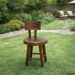 Chaise de salle à manger en bois massif de Suar ou de Monkey Pod avec siège rond en bois massif, design à bord naturel pour salle à manger intérieure et terrasse extérieure - Product Image 1