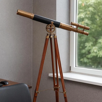 Télescope rétro en laiton avec trépied en bois et cuir, style nautique steampunk, décoration astronomique pour la maison, cadeau personnalisé parfait