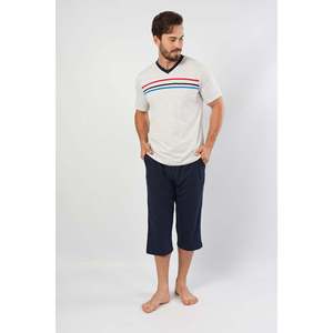 Conjunto de Pantalones Cortos y Camiseta con Cuello en V para Hombre CEPLI ERKEK P.SUPREM - Gris Melange - Gris Melange - Product Image 3