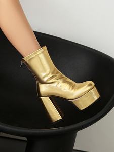 <span class=keywords><strong>Bottes</strong></span> pour femmes BUSY GIRL XY4625, grande taille 48, mi-<span class=keywords><strong>mollet</strong></span>, <span class=keywords><strong>cuir</strong></span> marron et blanc, extensible, fermeture éclair, plateforme, talon bloc, <span class=keywords><strong>bottes</strong></span> courtes pour femmes - Product Image 5