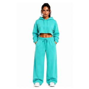 Ensemble de survêtement décontracté pour femme : sweat à capuche court et pantalon de jogging, écologique, séchage rapide, idéal pour le fitness, la gym et le sport - Product Image 1
