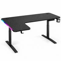 Bureau debout électrique RGB noir en forme de L avec trois préréglages de mémoire et retour à gauche pour le travail informatique à domicile