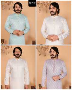 Ropa étnica india Heavy Jequard Silk Premium Ethnic Men's Wear Colección Kurta con conjunto de pijama de algodón Raymond para ropa de boda - Product Image 5