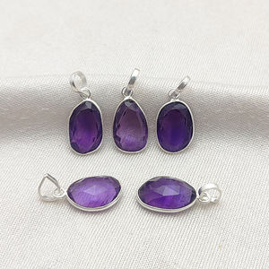 <b>Amethyst</b> Gemstone Bezel Pendant Uneven Fancy Bezel Charms 925 Sterling Silver Birthstone Charms Wholesale Jewelry Supplier - Product Image 6