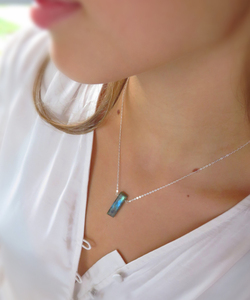 Boho Chic 925 Plata Chapado en oro Collares colgantes hechos a mano Labradorita Fluorita Aqua Calcedonia Bar Piedra preciosa vinculada para regalo - Product Image 6