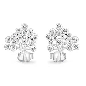 NOVAMART Fine Zarkan Tree Zircon <b>Silver</b> <b>Stud</b> Earrings with Bezel Setting Trendy Religious Romantic Geometric Plant Pattern for P - Product Image 1