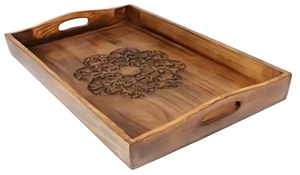 ถาดเสิร์ฟไม้สีน้ำตาลมีดีไซน์และมือจับแกะสลักด้วยมือเหมาะสำหรับห้องครัวและโต๊ะอาหารในบ้าน - Product Image 2
