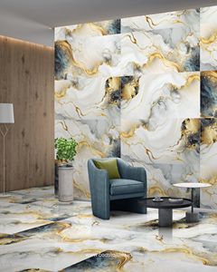 Azulejos de porcelana con efecto dorado de 60x120 cm, colección 2x4, azulejos dorados de alto brillo para suelo y pared. - Product Image 2