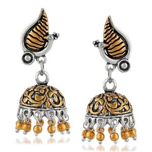 Kriaa deux tons plaqué paon Jhumki boucles d'oreilles princesse coupe cerceau laiton bijoux à la mode Vintage Style ethnique pour la fête 1309050 - Product Image 1