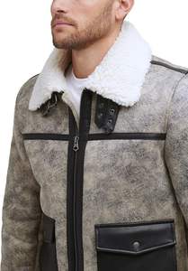 Chaqueta Bomber de piel de cordero genuina para hombre, marrón con cuello Sherpa extraíble, chaqueta de cuero Premium para hombre - Product Image 3