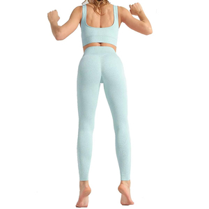 Ensemble de yoga taille élastique de couleur unie pour femmes haute qualité 2 pièces Spandex/Polyester vente en gros pour adultes Leggings de yoga - Product Image 2