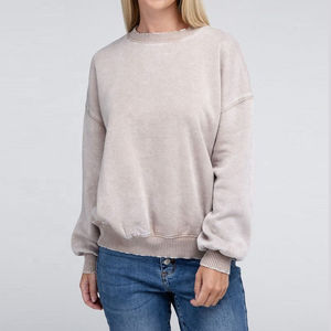 T-shirt décontracté à manches courtes pour femmes, lavage à l'acide, coupe ajustée, vente en gros, été, séchage rapide, respirant, polyester/coton, service OEM - Product Image 6