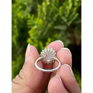 925 Platinum Oval Cut Natural Stone Gemstone <b>Ring</b> with Moonstone Peridot for Engagement Geometric Geometry Design IGI Certified - Product Image 5