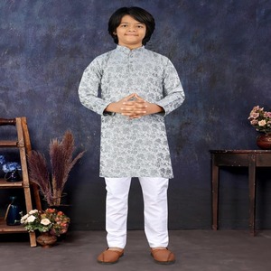 Pyjama Kurta en Soie Jacquard avec Fleur pour Enfants, Nouvelle Collection, Tenue de Soirée pour Mariage, Nouvelle Collection - Product Image 1