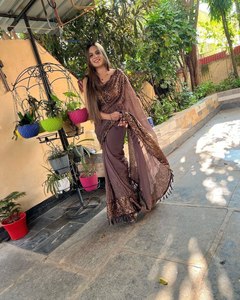 Bollywood Designer exclusif Georgette tissu broderie Blouse Sari dernières fêtes indiennes à la mode mariages tenues de mariée ethniques - Product Image 5