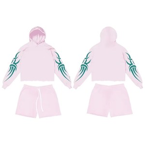 High Quality Custom Sublimation Wholesale <b>Men</b> <b>Plain</b> <b>Hoodie</b> Plus Size Custom Printing logo Sublimation <b>Hoodie</b> Set With Shorts - Product Image 1