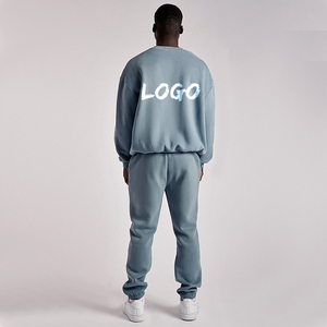 Unisex Customizable 100% Cotton <b>Crewneck</b> Sweatsuit Plus Size Sweatshirt Pant with Private Logo Label From China - Product Image 5