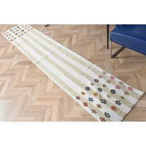 Tapis de 1,7 x 8,6 pieds, tapis turc Kilim, tapis vintage en laine blanche patchwork - Product Image 5