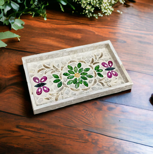 Bandeja para servir de forma redonda, bandeja de ratán con incrustaciones de nácar para decoración del hogar/cocina con asa de Vietnam - Product Image 3