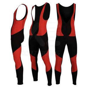 Men's Red Black Color Blocked Bib Tights Fitted Quick Dry Spandex Polyester <b>Cycling</b> Wear Long Length Adult Size - Product Image 1