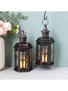 Farol de Metal con Acabado de Hierro Oxidado de Diseño Vintage, Perfecto para Decoración del Hogar y Bodas - Product Image 2