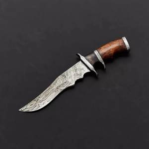 Cuchillo de Caza Premium Hecho a Mano, Cuchillo de Hoja Fija para Bushcraft, Acero de Damasco, Cuchillo de Supervivencia para Campamento al Aire Libre con Funda de Cuero - Product Image 1