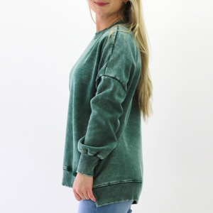 Bajo MOQ moda pulóver cuello sudor personalizar Vintage algodón cuello redondo peso pesado mujeres Oversize ácido lavado sudadera - Product Image 4