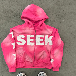 Personnalisé lavé à l'acide en détresse soleil fané brodé Patch poids lourd surdimensionné sweat-shirt ensemble 100% coton fermeture éclair à capuche hiver - Product Image 2